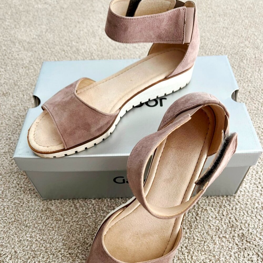 Gabor wedge nubuck leather sandal with adjustable ankle strap